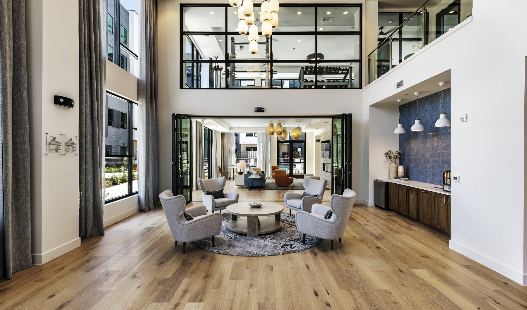 Leasing Center Interior of the leasing center at Crosstown luxury apartments in Austin.